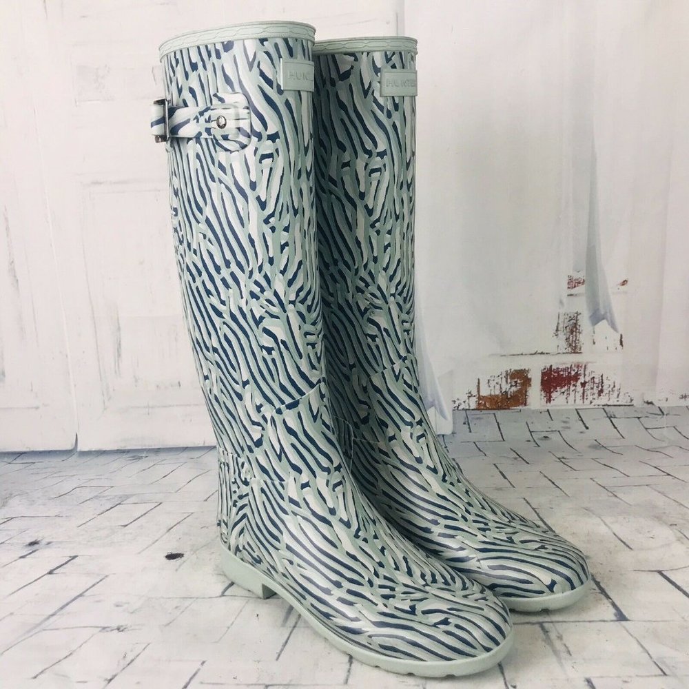 Hunter Boots Tall Coral Print Seaspray Rubber Rain - Picture 2 of 10